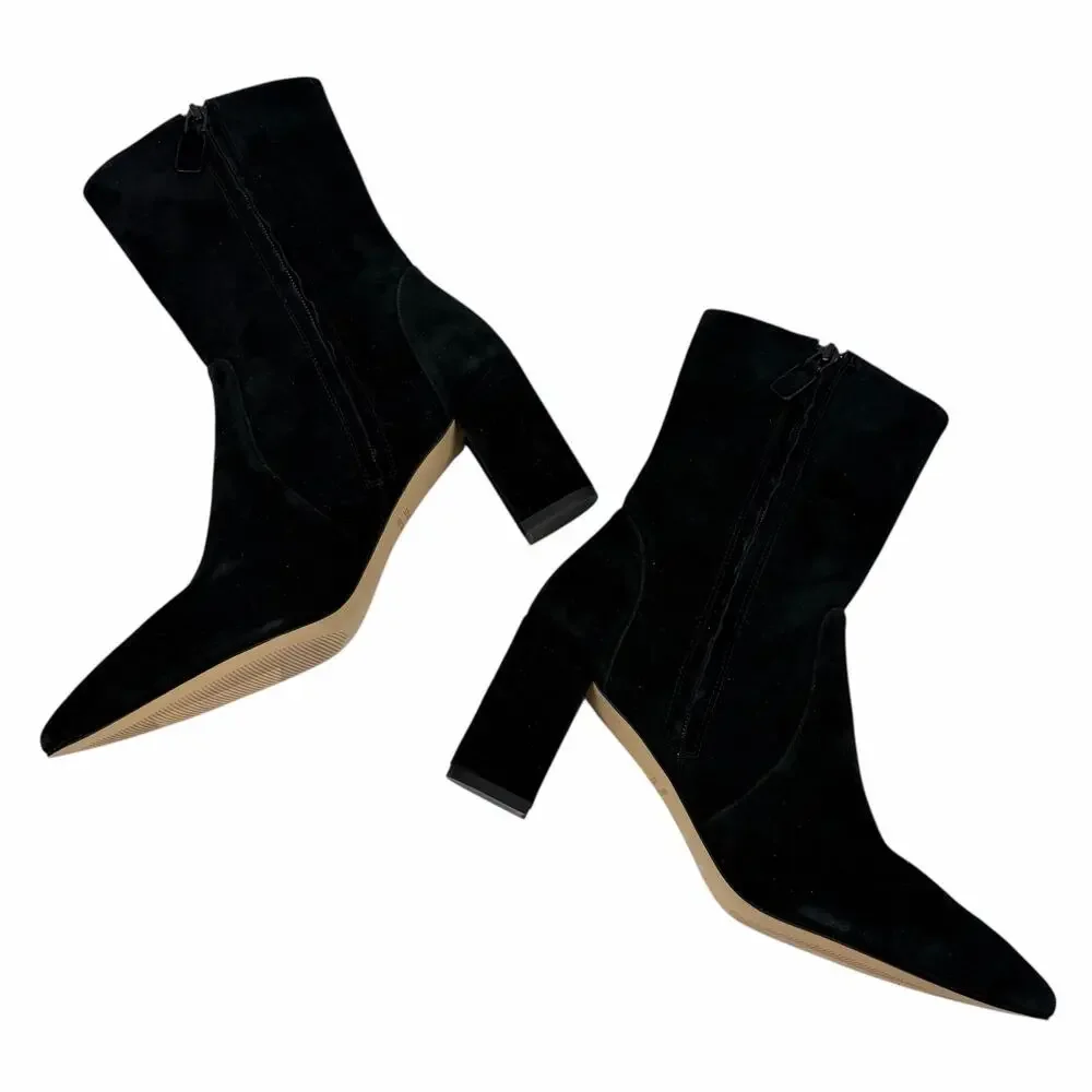 Stuart Weitzman Renegade Suede Block Heel Ankle Boots Black Size 11